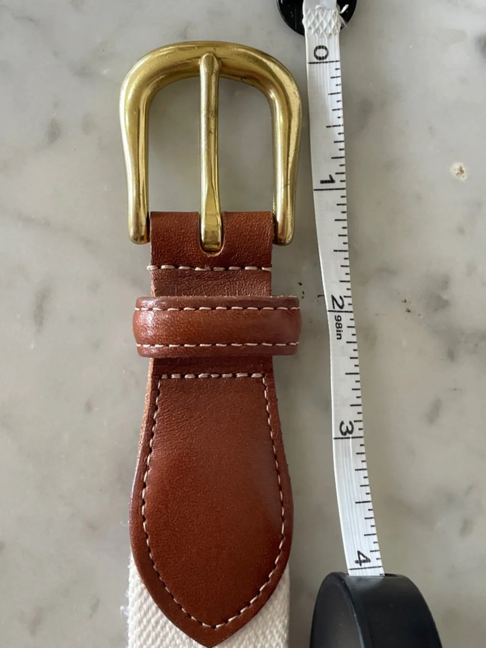 COACH Cream Canvas Belt Vintage Brown Leather Gold-Tone Buckle 36